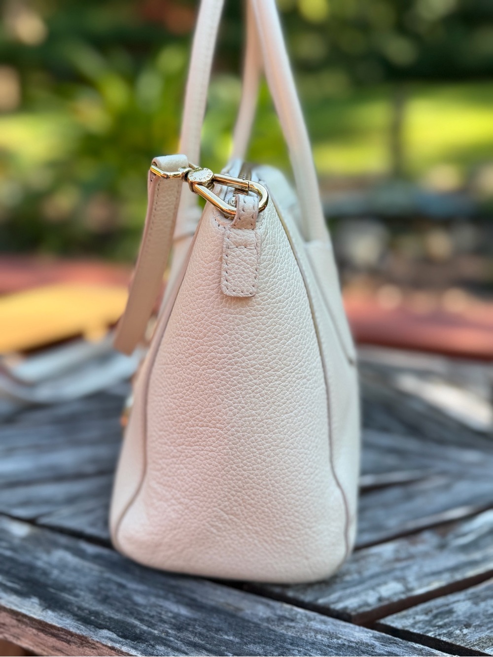 Furla Cream Tessa Two-Way Pebbled Leather Satchel with Gold Charm - Picture 5 of 13